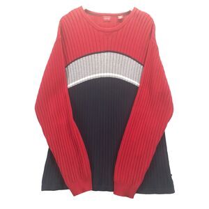 Arrow Mens Ribbed Crewneck Sweater Size XL Red Black Pullover Long Sleeve VTG